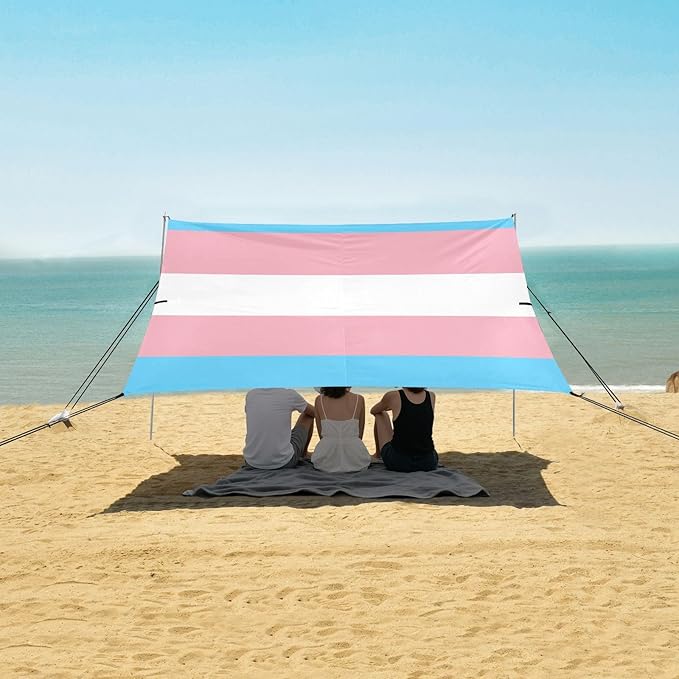 LGBTQ + Transgender Foldable Beach Cabana UPF50 Water-Resistant Large Portable Sun Shelter with Sand Pockets for Backyard and Camping