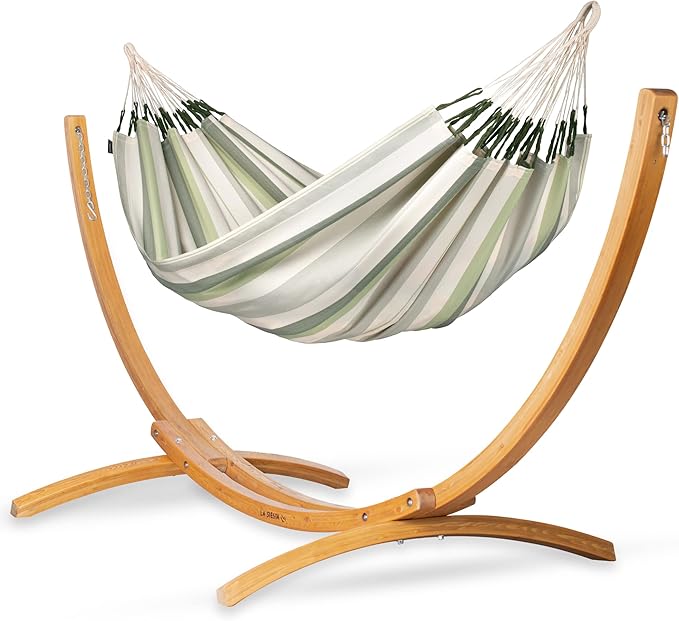 LA SIESTA® - Large Double Brisa Classic Hammock &amp Elipso Stand - Larch Wood Hammock Stand - Weather &amp Tear Resistant - Backyard Outdoor Hammock with Stand - 2-Person Max 355 Lbs Cedar