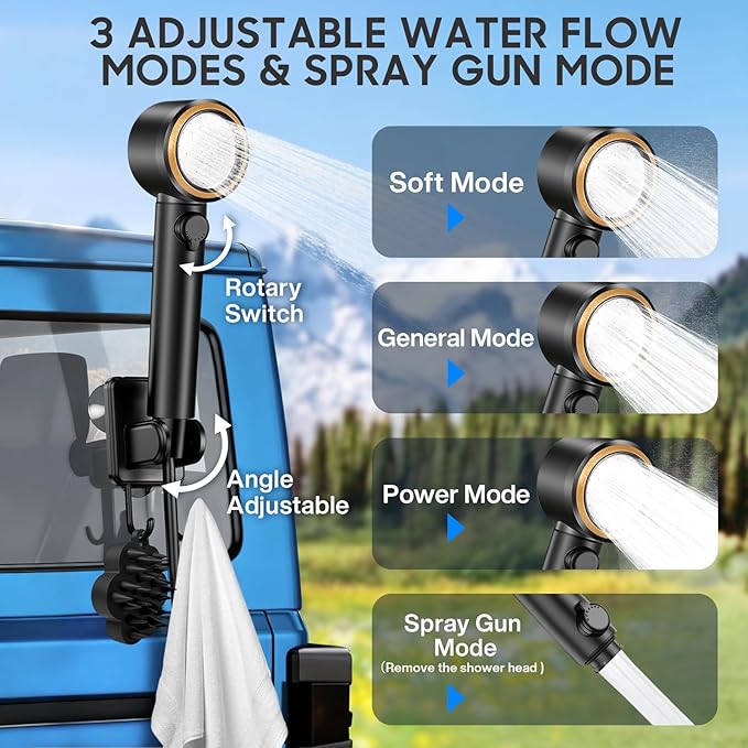MIAOKE Upgrade Portable Camping Shower 7800mAh Outdoor Electric Shower Rechargeable Pump with Intelligent Digital Display Temperature Display Shower Head for Camping Hiking Traveling