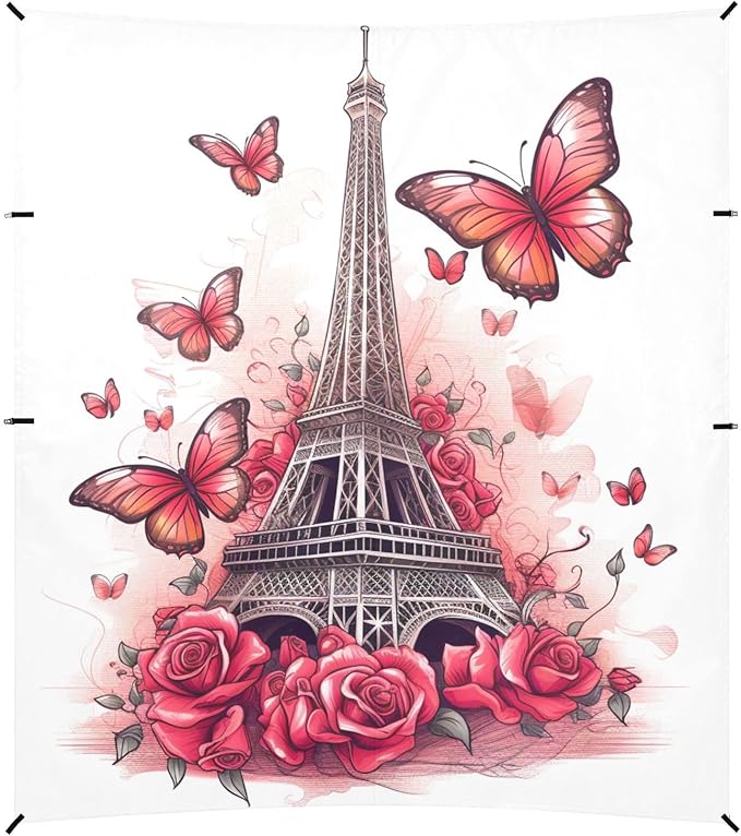 ALAZA Eiffel Tower with Roses Butterfly Beach Tent Sun Shelter Portable Canopy Sunshade for Outdoor Camping Picnics Backyard Fun 10x9 ft