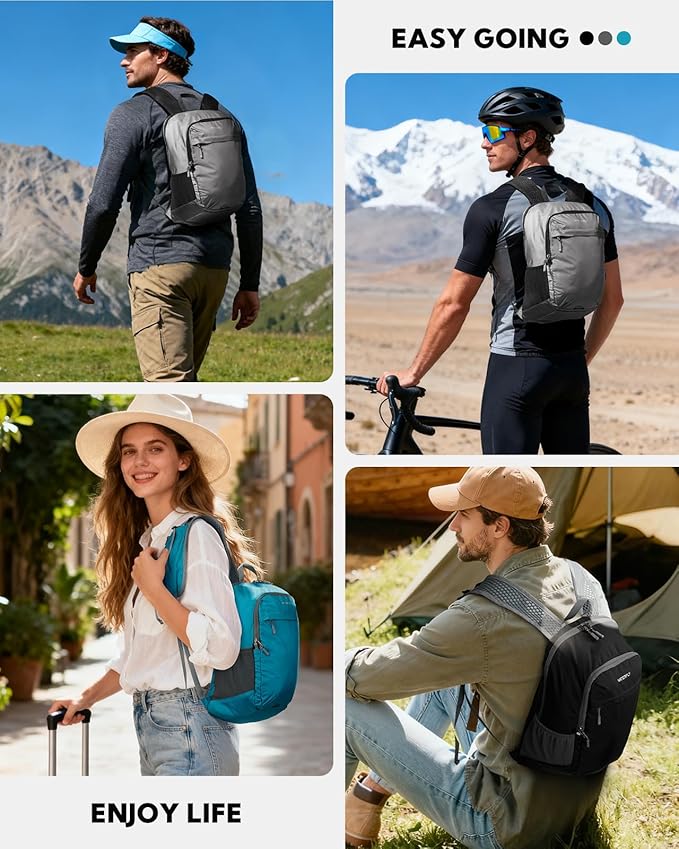 WATERFLY Packable Lightweight Small Backpack: 15L Foldable Mini Hiking Daypack - Ultralight Compact Day Pack for Women Men Outdoor Travel Camping Walking - Blue