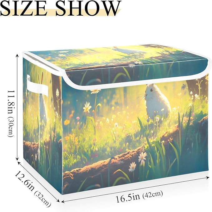 senya Large Storage Bins with Linen Easter Rabbit Collapsible Foldable Storage Cubes Fabric Closet Organizer Containers Box with Flip-Top Lid for Home Bedroom Office 16.7 x 12.6 x 11.8in