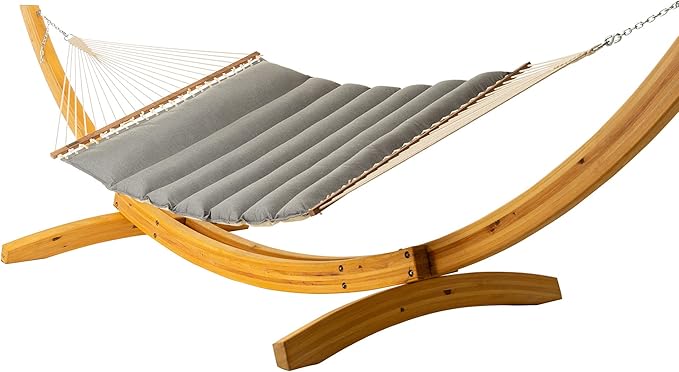 Hatteras Hammocks Cast Slate Sunbrella Pillowtop Hammock with Free Extension Chains &amp Tree Hooks Handcrafted in The USA Accommodates 2 People 450 LB Weight Capacity 13 ft. x 55 in.