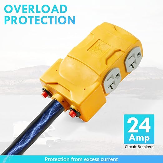 50 Amp to 20 Amp 110V RV Distribution AdapterNEMA 14-50P to 4 X 5-20R/15R RV 4-Prong to Mutiple Household Outlet w/ 20Amp Circuit Breaker RV Generator Distribution Cord (TT-30P-4 X 5-20R/15R)