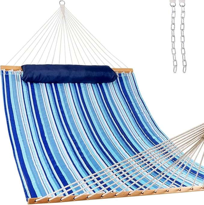 Lazy Daze Hammocks 12 FT Quilted Fabric Double Hammock with Spreader Bars and Detachable Pillow 450lbs Weight Capacity