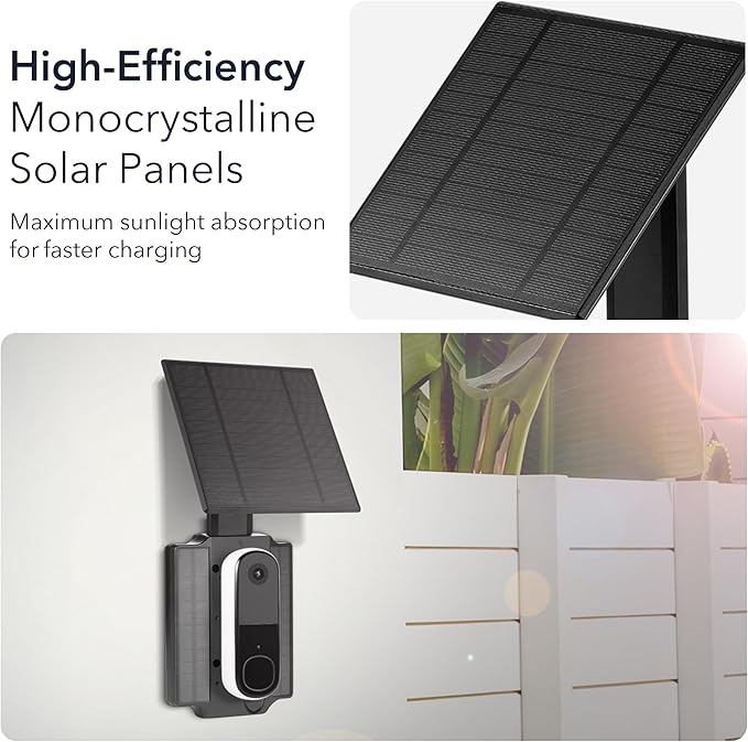 Wasserstein Doorbell Solar Charger with Built-in Battery Compatible with Arlo Video Battery Doorbell 2K (2nd Gen) WYZE Wireless Duo Cam &amp eufy E340/C30/C31 Doorbell (2.5W)