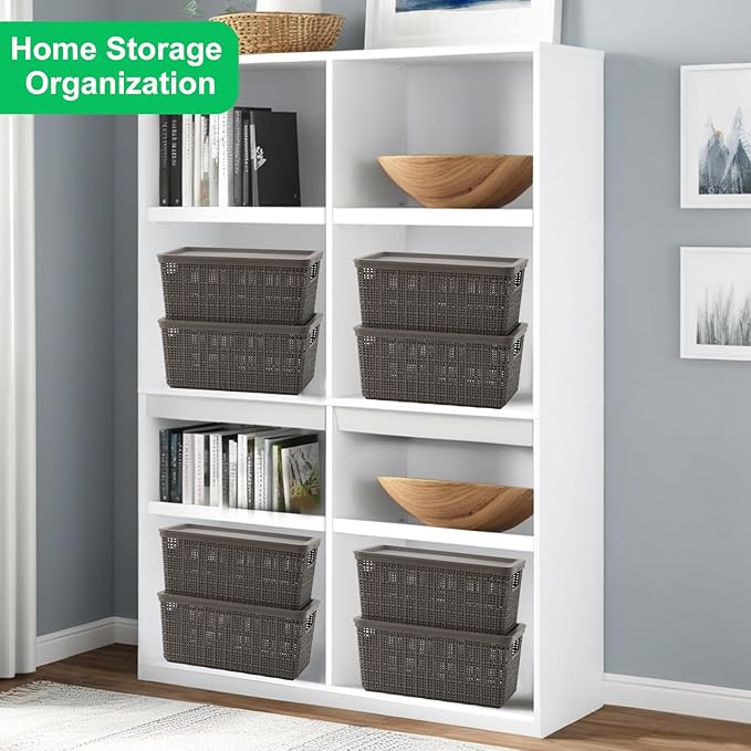 6 Pack Plastic Storage Baskets With LidsGrey Breathable Stackable Storage BinsSmall Storage Containersfor Organizing Storage Baskets on DesktopsClosetsPlayroomsClassroomsOffices