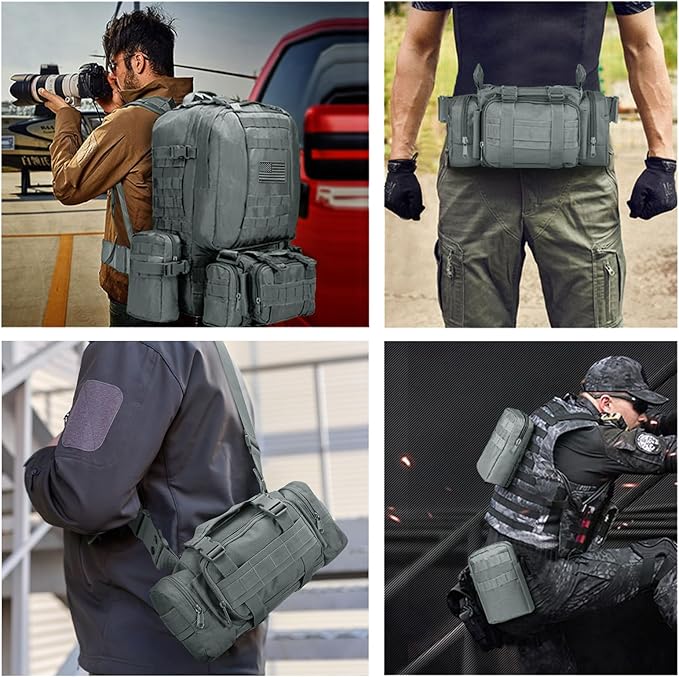 CVLIFE Tactical Backpack Military Army Rucksack 60L Large Assault Pack Detachable Molle Bag Grey