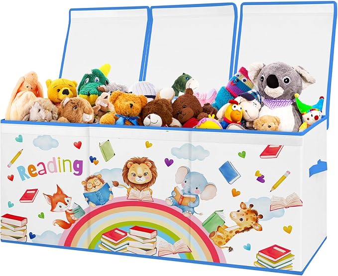 decalsweet Kids Toy Box Storage Chest Collapsible Storage Bin with Lids Handles for Boys Girls Toddler Large Kids Toy Organizer Box for Kidsroom Bedroom Playroom Nursery37.7x12.5x15.7
