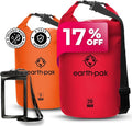 Earth Pak Waterproof Dry Bag - Roll Top Waterproof Backpack Sack (Orange 5L &amp Red 20L)