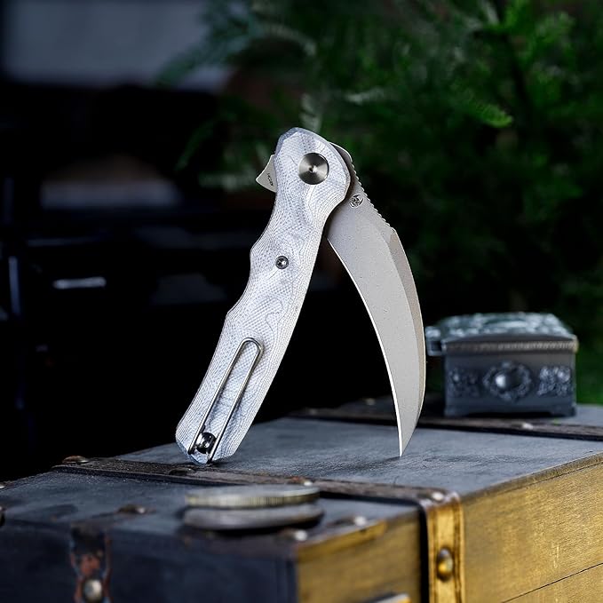 TRIVISA EDC Pocket Pikal Knife for Men Hawkbill Folding Flipper Knife with Clip3.34 14C28N Steel BladeAluminum Foil Handle for Outdoor Camping Lacerta-AL
