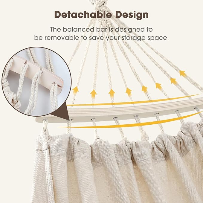 MOSFiATA Backyard Hammock with Tassels Max 500lbs Canvas Fabric Bohemian Style with Thickened Rope and Carry Bag for Outdoor Garden Patio Wedding Decor (White)