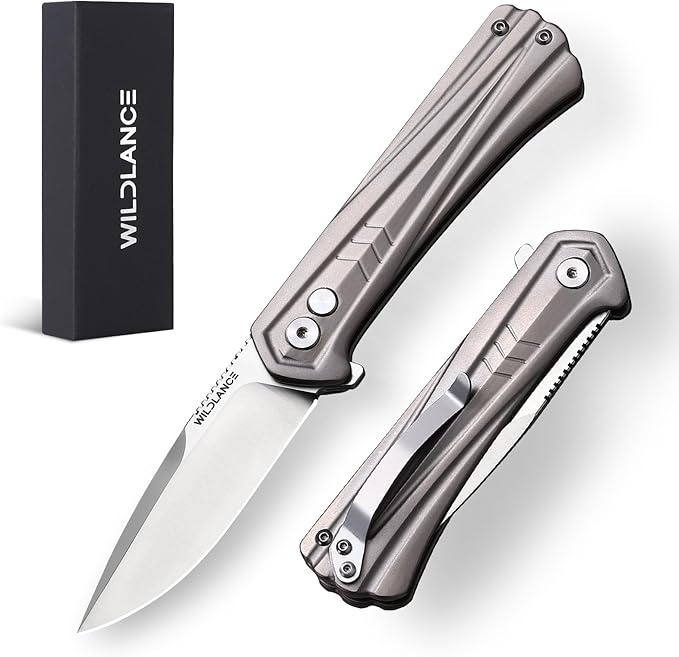 Small EDC Pocket Knife for Men &amp Women - 3 Drop Point D2 Blade Titanium Handle with Button Lock &amp Pocket Clip | Small Slim Cool Folding Knife for Daily Carry Camping Hiking &amp Outdoor Us