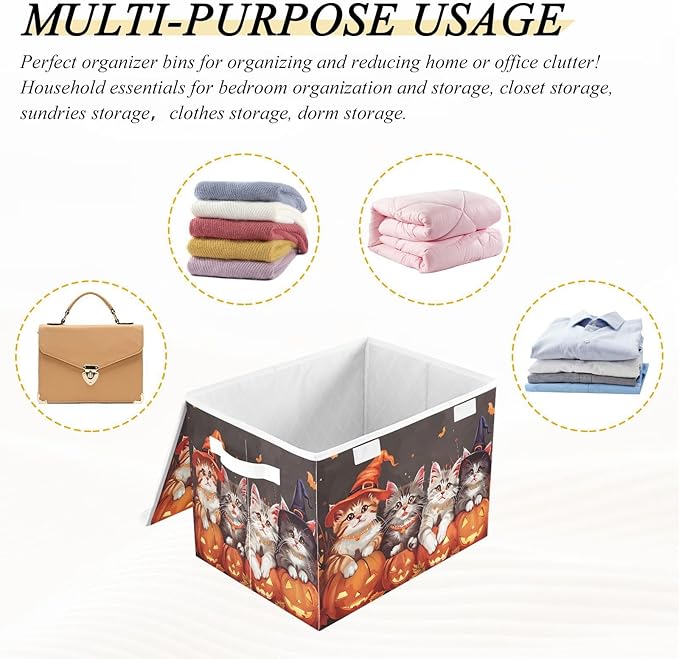 senya Halloween Baskets Collapsible Storage Bins with Lids Halloween Pumpkin Cat E Storage Boxes Clothes Baskets for Organizing