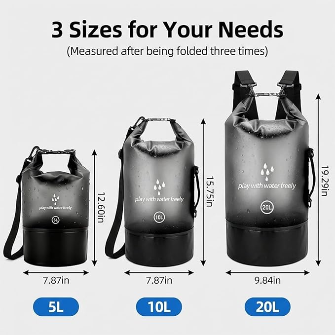 Waterproof Dry Bag for Women Men5L/10L/20L Roll Top Lightweight small Storage Bags Backpack for KayakingFloatingBoatingCampingPaddle boardraftingHiking and Beach Accessories