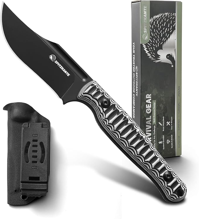 D2 EDC Fixed Blade Knife LW-Y 8 Tactical Knife with Sheath 3.5 Clip Point Black Blade G10 Handle Camping Hunting Survival and Outdoor Use