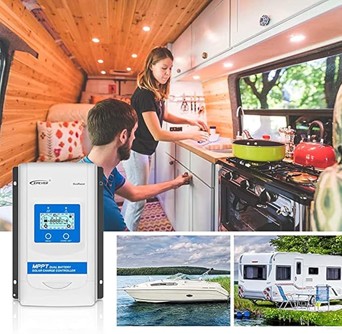 EPEVER 20A MPPT Dual Battery Solar Charge Controller 12V/24V Auto Max. PV 100V DuoRacer 20 Amp Controller for RV Camper Caravan Boat Trailer fit for Sealed Gel Flooded Lithium Battery