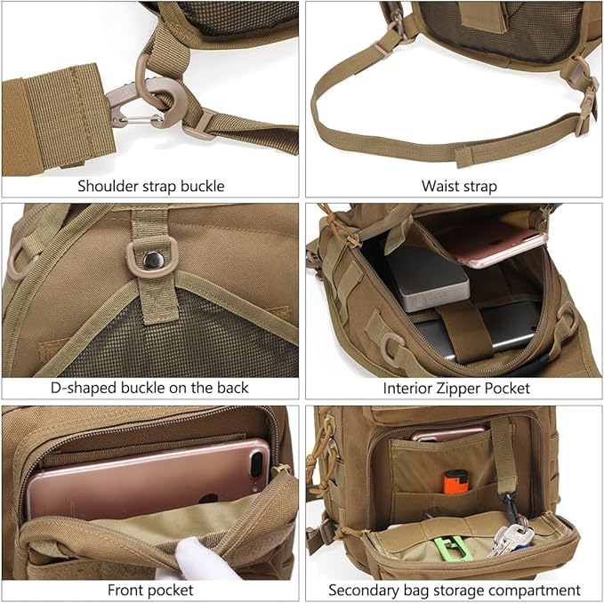 Tactical Sling Bag Backpack Military Rover Shoulder Sling Pack Molle EDC Small Crossbody Chest Pack (ACU)
