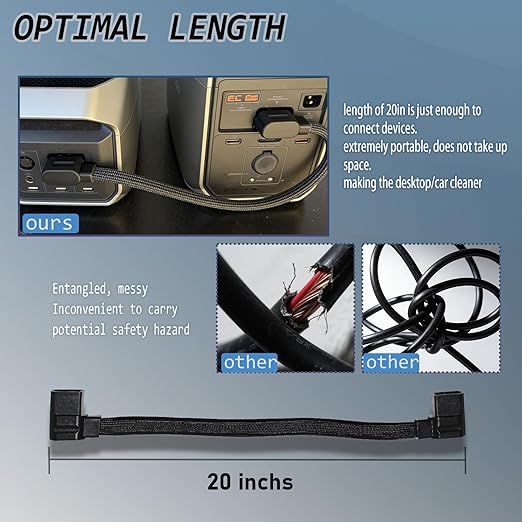 XT150 Connection Wire Compatible with ECOFLOW Delta Delta 2 Delta 3 Max (Plus/1500) &amp Wave 2/3 Upgrade Braided Workmanship 20 Inchs Not Compatible with Delta Pro/Pro 3/Ultra/3 Max