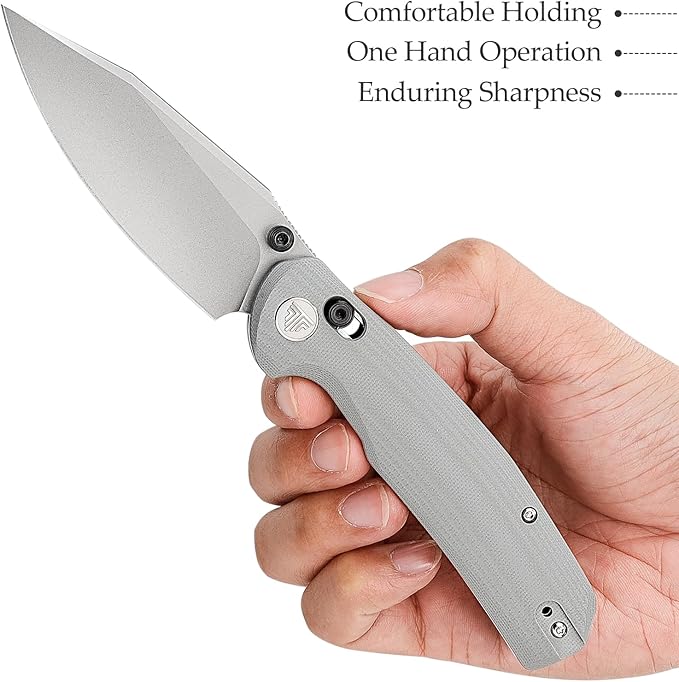 TRIVISA Pocket Knife 3.34'' 14C28N Silver Blade Folding Knife for Men Women Grey G10 Handle Folding Pocket Knives with Clip Axis Lock Thumb Studs Opener Outdoor Camping Knife Hornet-03G