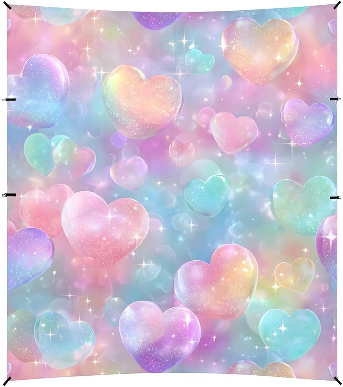 ALAZA Rainbow Heart Bubbles Unicorn Beach Tent Sun Shelter UPF50+ Protection Beach Shade Canopy w/ 4 Sandbags for Outdoor Camping Fishing Backyard Fun Picnic 10x9 ft