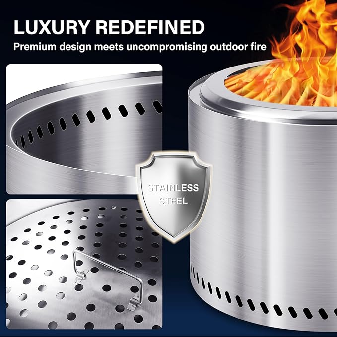 HGD 20 Inch Smokeless Fire Pit Outdoor Stainless Steel Wood Burning Firepit with Secondary Combustion Backyard Patio Stove for Garden BBQ &amp Bonfire