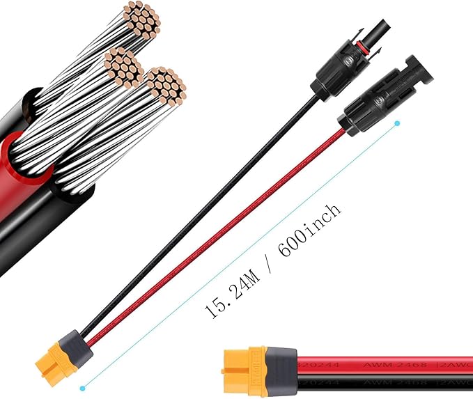 XT60 Adapter Extension CableXT60 to Solar Connector 12AWG Solar Panel Connector Cable Compatible with Bluetti Ecoflow River Delta Series Power Station Solar Panel (12AWG)/50FT