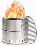 OutVue 15.5 inch Stainless Steel Smokeless Fire Pit with Grill Outdoor Smokeless Firepit Wood Burning Fire Pits for Camping Bonfire Low Smoke Firepit for Outside (Vertical Hole)