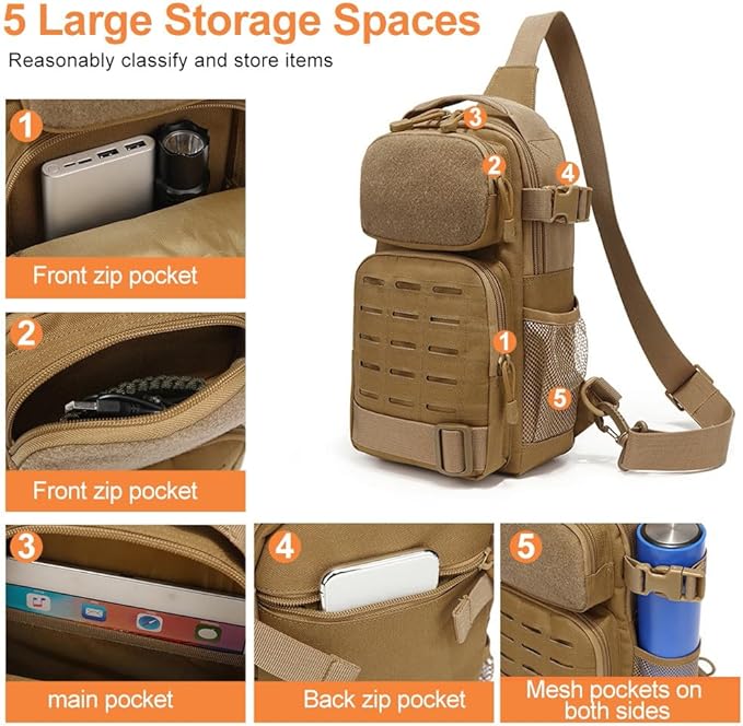 Tactical Sling Bag Adjustable Crossbody Bag Military Chest Bag for Outdoor Cycling Running Fishing Camping Climbing