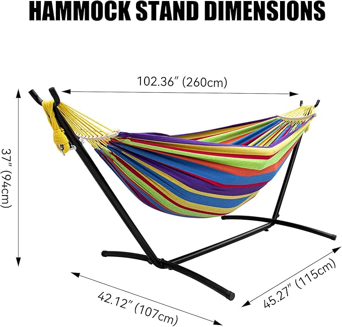 SZHLUX Double Hammock with Stand for Outside 450lb Capacity Steel Stand Premium Carry Bag Included and Two Anti Roll Balance Beam