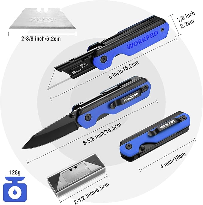 WORKPRO 2-in-1 Folding Knife/Utility Knife - Gifts for Dad &amp 18-in-1 Multi Tool Pliers Blue