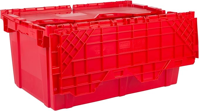 Hudson Exchange 27.3 x 17.2 x 12.6 (3 Pack) Storage Tote Distribution Container with Hinged Attached Lid Red