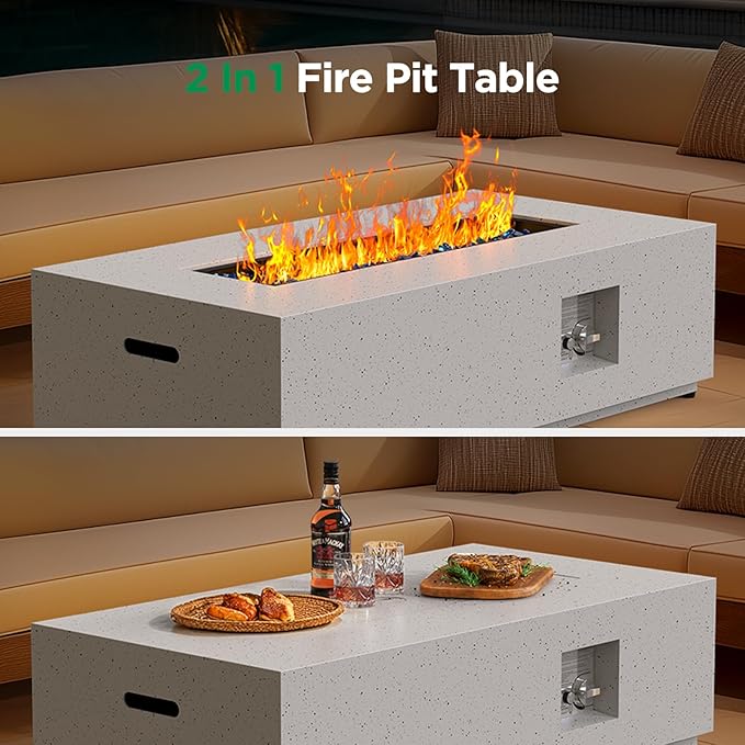 Silonn 43Inch Propane Fire Pit 50000 BTU Outdoor Gas Fire Pit Table with CSA Certification Glass Rocks Rectangular Heater for Patio Backyard Deck Balcony with Waterproof Cover &amp Adjustable