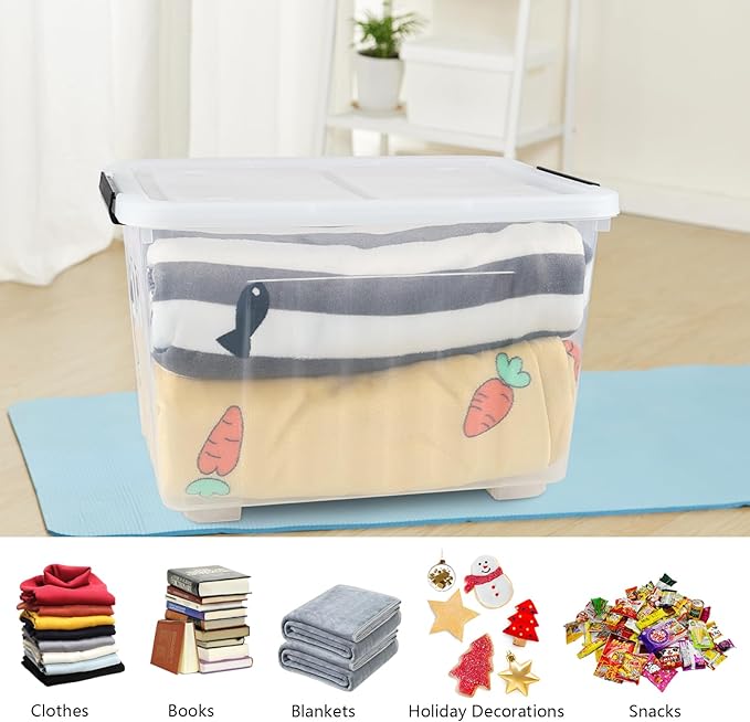 6-Pack 50 Quart Clear Plastic Storage Boxes Bin Large Latching Box with Wheels