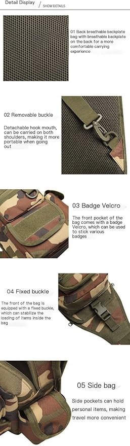 Tactical Chest Pack Military Molle Bag Men's Outdoor Sling Crossbody Bag(Black)