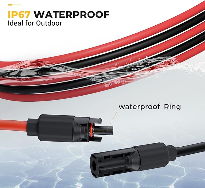 BougeRV 20 Feet 8AWG Solar Extension Cable with Female and Male Connector with Extra Pair of Connectors Solar Panel Adaptor Kit Tool (20FT Red + 20FT Black)