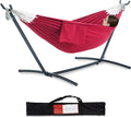 PNAEUT Double Hammocks with Stand for Outside Portable Space Saving Heavy-Duty Steel Stand for Indoor Outdoor Patio with Carrying Bag 450 lbs Capacity (Cherry)