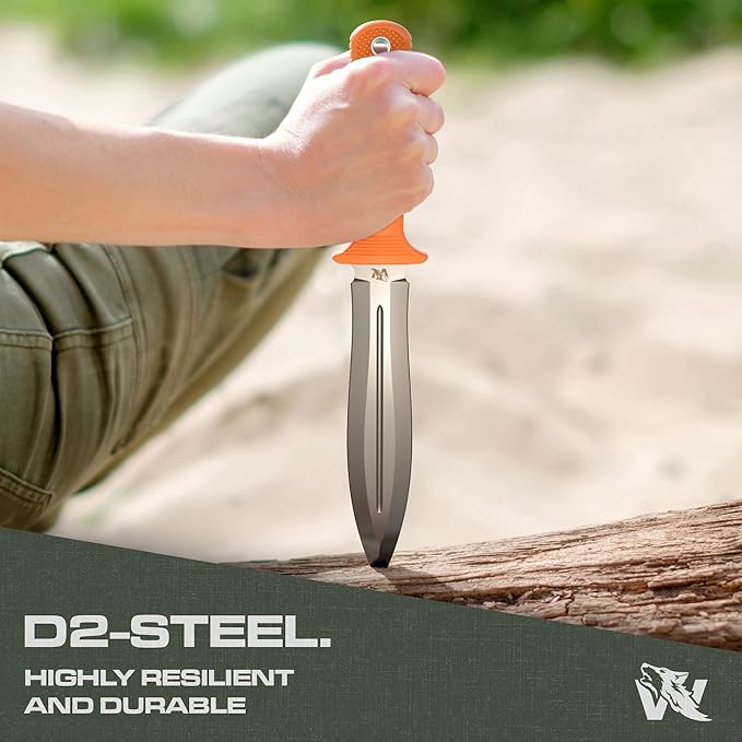 ODENWOLF W-SowCatcher Fixed Blade Knife with Sheath - Large Hunting-Knife made of D2 steel - Big Fixed Blade Double Edge Knives with TPE Handle