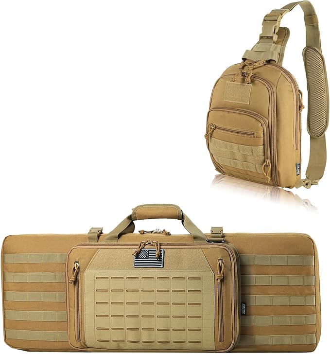 DBTAC Double Rifle Bag 32 + Tactical Concealed Carry Sling Bag Small (Brown)