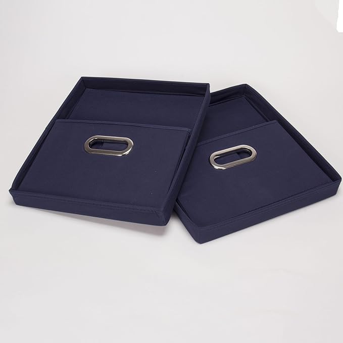Household Essentials Fabric Storage Boxes with Lids and Handles Blue