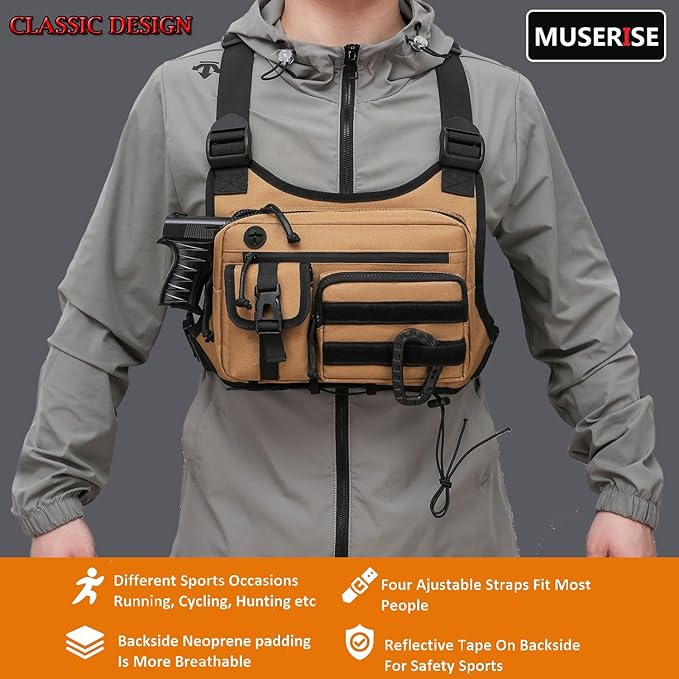 Muserise Outdoor Chest Bag For Men and Women Tactical Vest For Running Cycling EDC Chest Pack Rig For Sports and Workouts