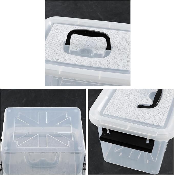 4-Pack 5 L Plastic Storage Bins with Lids and Black Handle Clear Storage Container Latch Boxes