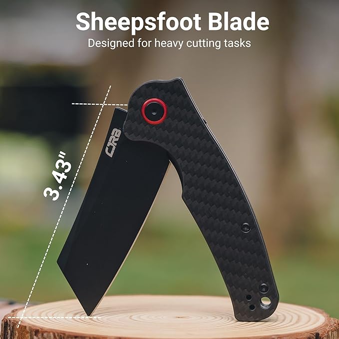 CJRB Crag Folding Pocket Knife 3.43 AR-RPM9 Steel Blade Carbon Fiber Handle EDC Knife with Pocket Clip for Men Women Camping Survival Hiking Black (J1904)