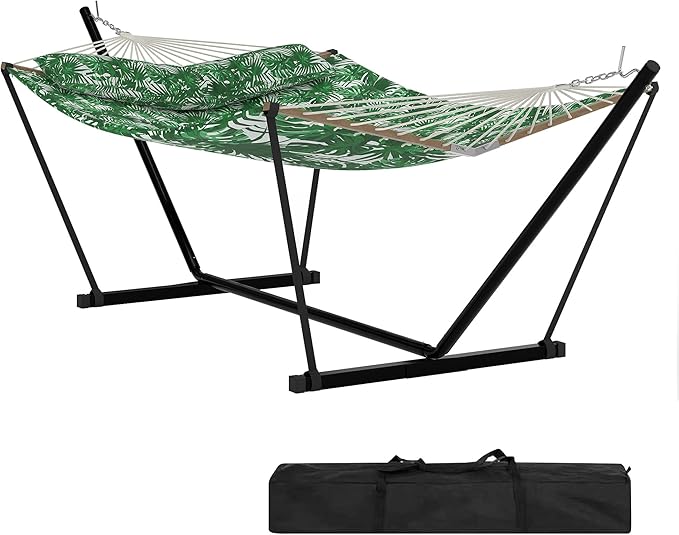 GarveeHome Portable 2 Person Double Hammock with Sturdy Heavy-Duty Steel Stand – 450LBS Max Load Quick &amp Effortless Assembly Perfect for Indoor Living Yard Patio &amp Camping Trips