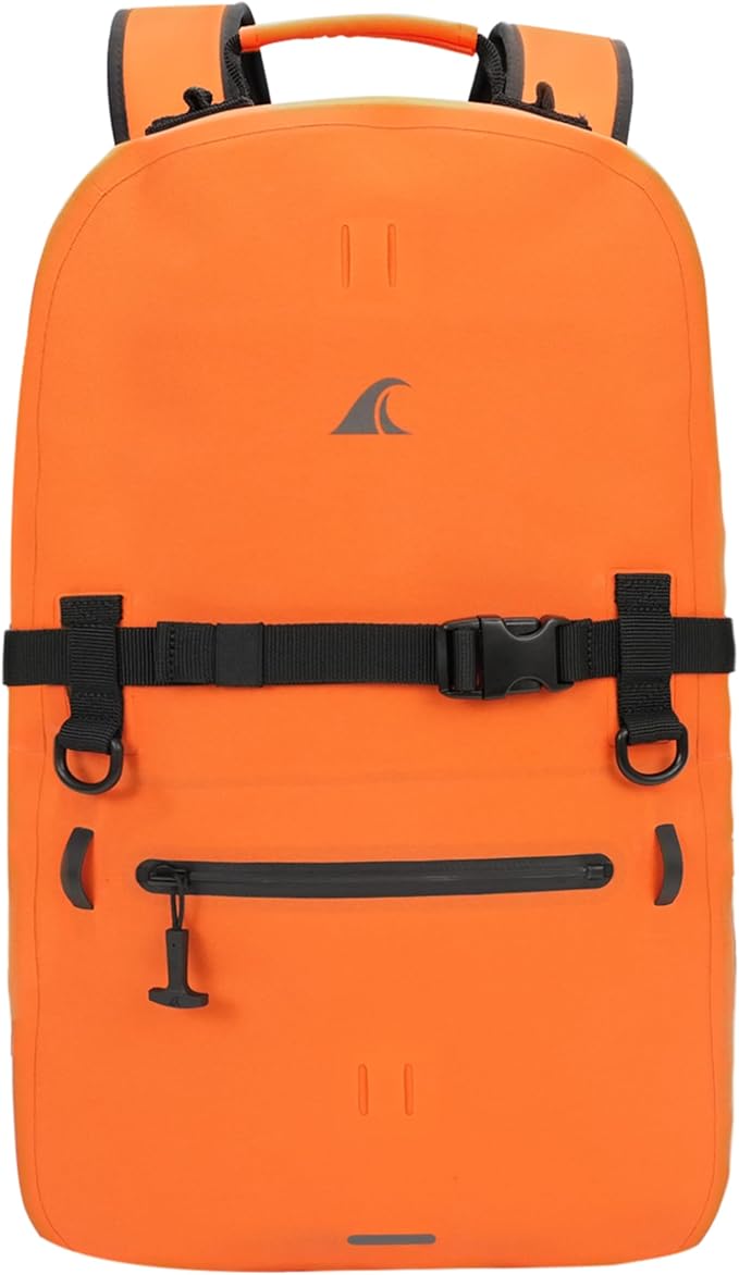 Breakwater Supply™ Fogland Waterproof IP68 Submersible Backpack | Laptop Sleeve &amp Airtight Zippers for Outdoors Travel Boating Kayaking Commute Floating Dry Bag Unisex TPU (Safety Orange 2