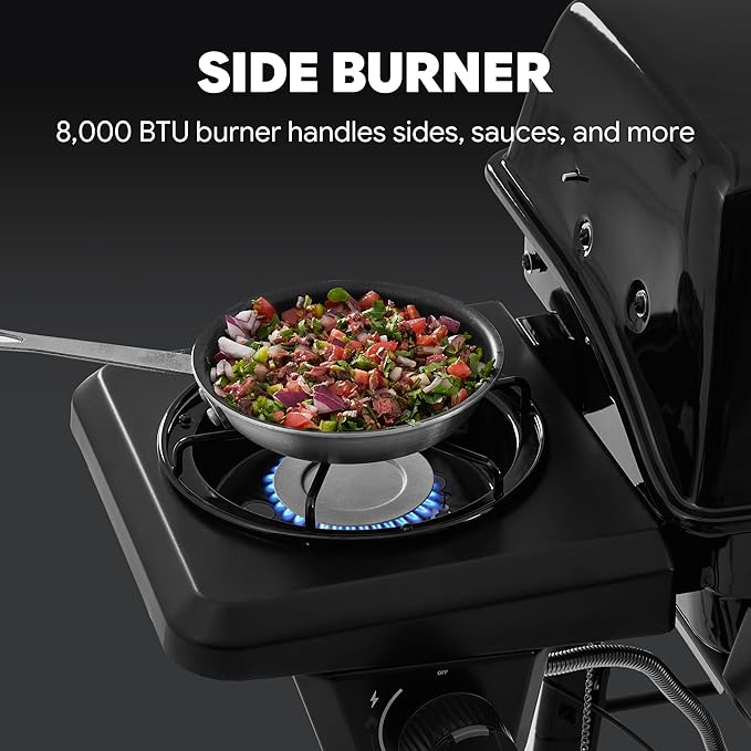 Feasto 3 Burner Propane Gas Grill with Side Burner Porcelain-Enamel Main Body and Lid Propane BBQ Grill with 38000 BTUs Output &amp Side Table for Patio Backyard Poolside Gatherings