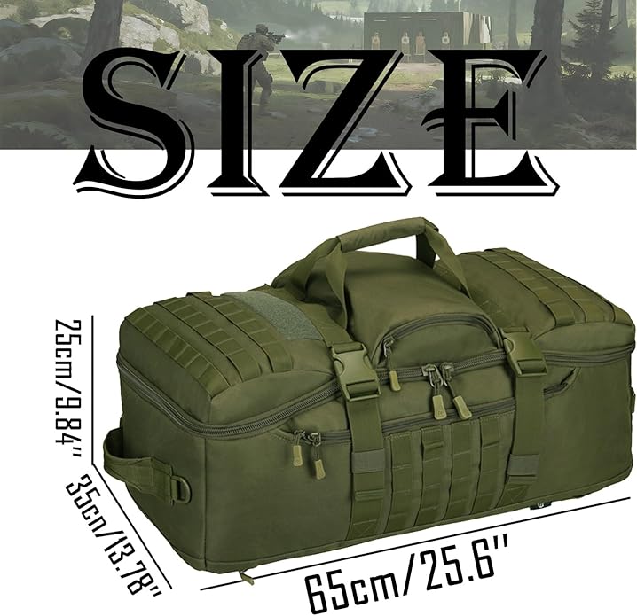 60L 3-in-1 Tactical Backpack MOLLE Duffle Bag with Versatile Carrying Modes Backpack Crossbody Hand-Carry.