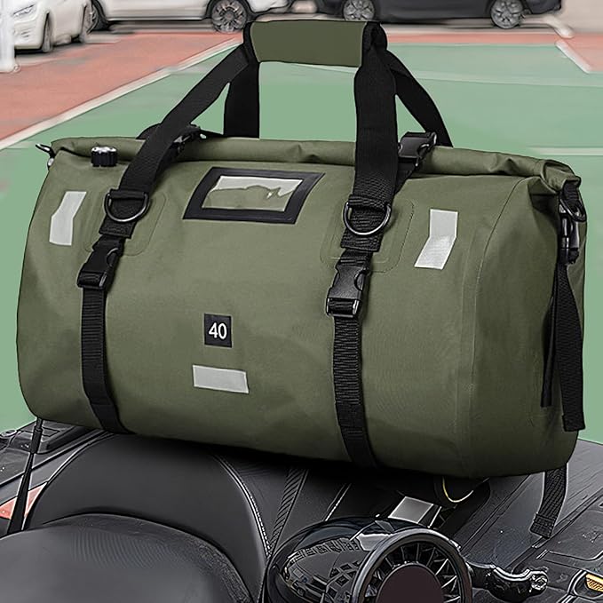 40L Waterproof Duffel Bag Motorcycle Dry Bags Large Heavy Duty Camping | Back Seat Roll Top Luggage Tail with Reflective Strips Backpack for Kayaking Rafting Boating Camping Travel