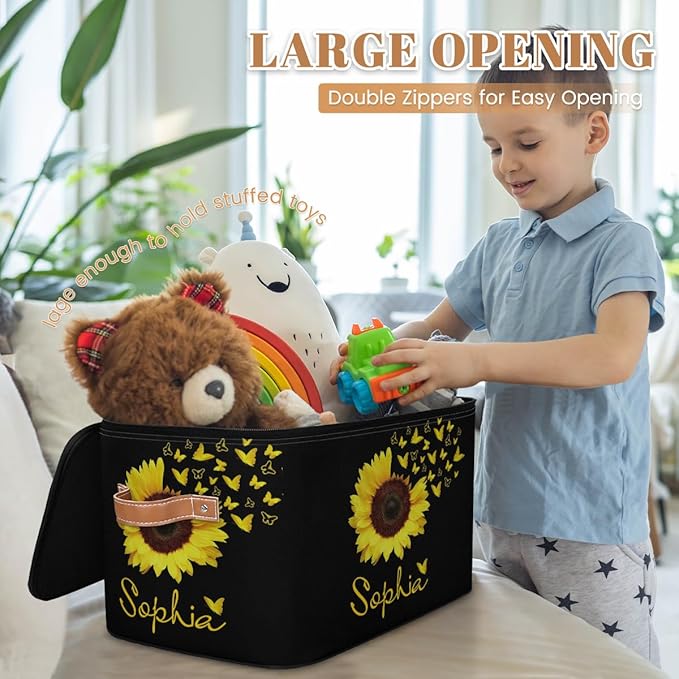 Custom Sunflower Storage Bins with Lid Foldable Personalized Storage Basket Boxes with Handle Shelf Basket Closet Organizer Cube