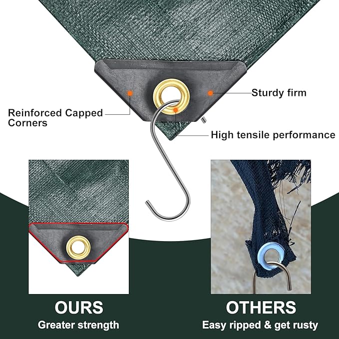 Tarp 10x10 Feet 16 Mil Waterproof Tarps Heavy Duty with Brass Grommets Thick Plastic Tarp UV Resistant Tear&ampFade Resistant Reinforced Edges for Outdoor Pool Car Camp Tent